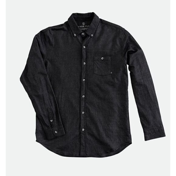 Free Fly Men's Sullivan's Bamboo Button Down Shirt Chambray Charcoal S - Picture 3 of 12